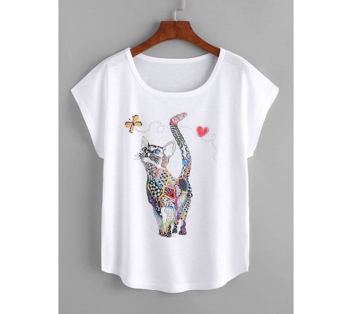 Cat Print Loose Tee