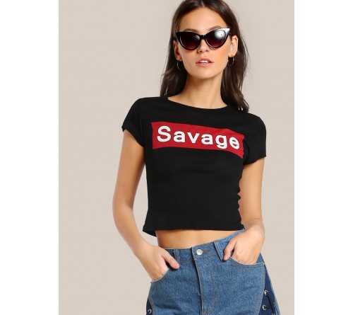 Savage Print Cap Sleeve Crop Top