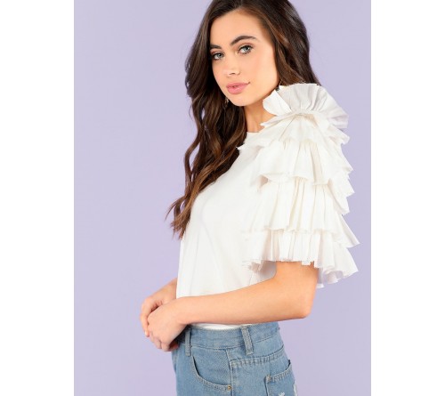 Layered Ruffle Trim Fitted Tee