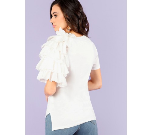 Layered Ruffle Trim Fitted Tee