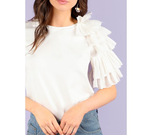 Layered Ruffle Trim Fitted Tee