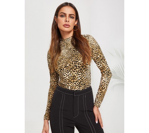 Mock Neck Leopard Tee