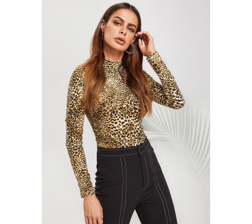 Mock Neck Leopard Tee