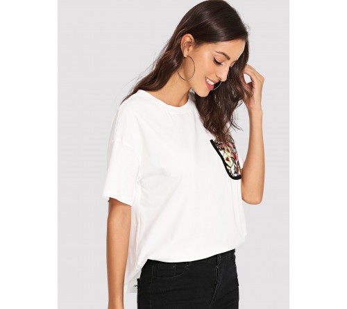 Drop Shoulder Printed Pocket T-shirt