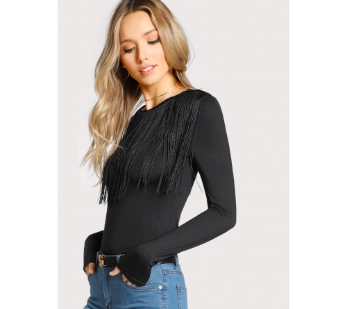 Fringe Detail Solid T-shirt