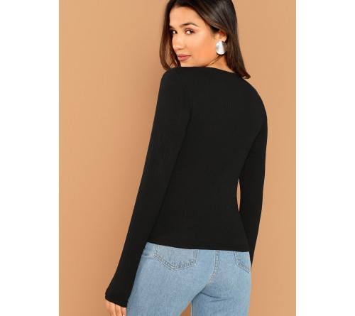 Button Detail Rib Knit Tee