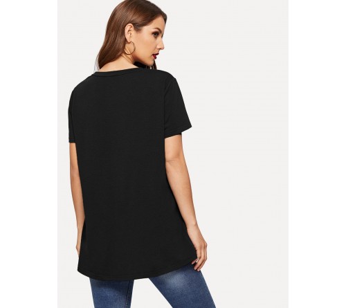 Figure Print Short Sleeve Longline Tee