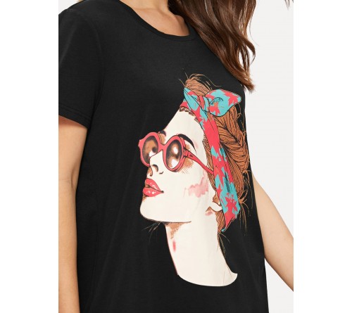 Figure Print Short Sleeve Longline Tee