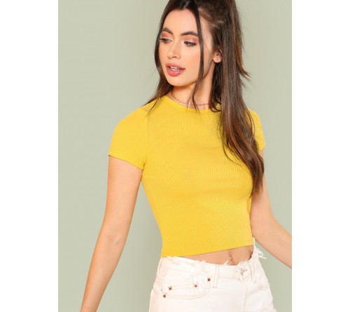 Rib Knit Crop Fitted Tee