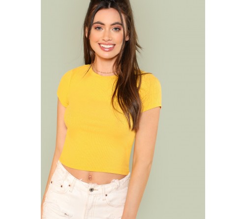 Rib Knit Crop Fitted Tee