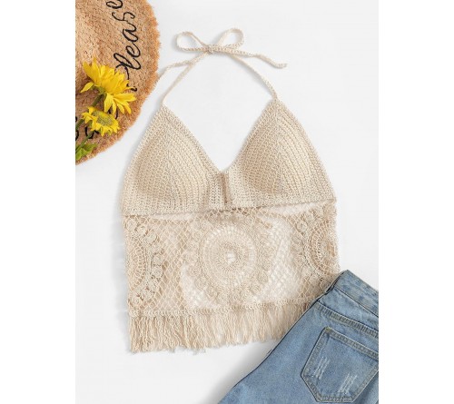 Crochet Fringe Hem Halter Top