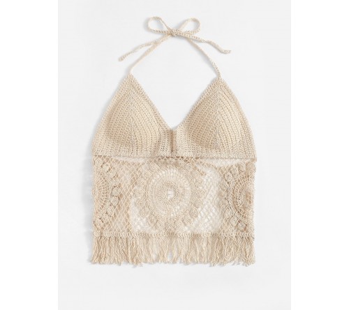 Crochet Fringe Hem Halter Top