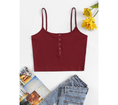 Button Front Crop Cami Top