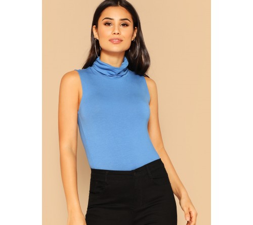 Cowl Neck Solid Sleeveless Top