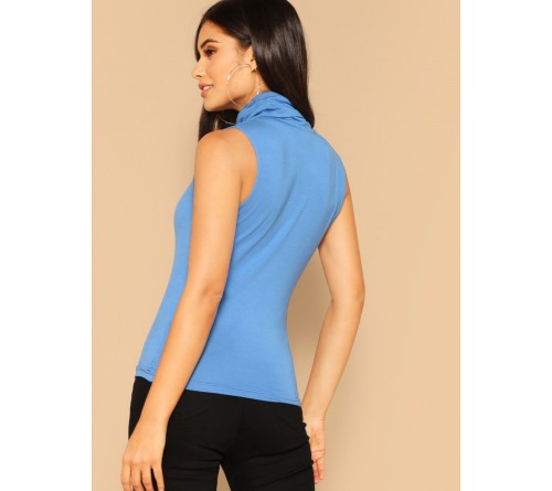 Cowl Neck Solid Sleeveless Top