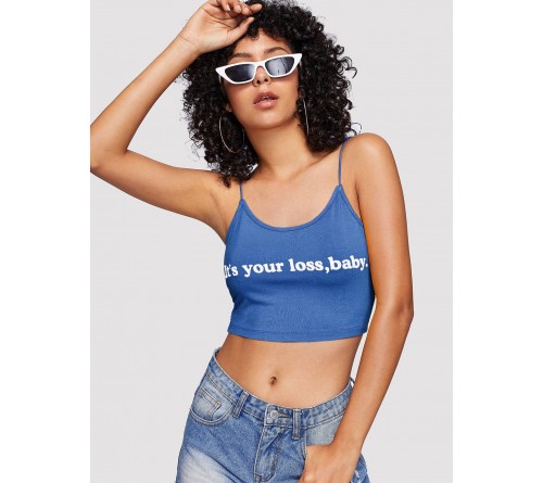 Slogan Print Crop Cami Top