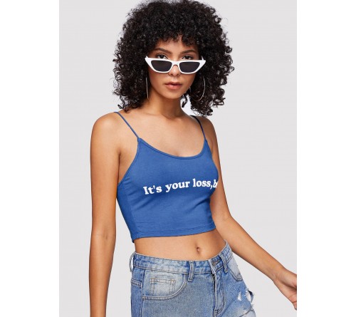 Slogan Print Crop Cami Top