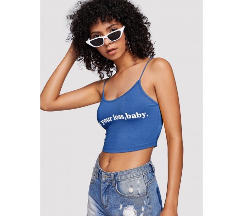 Slogan Print Crop Cami Top