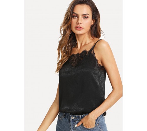 Contrast Lace Cut Out Cami Top