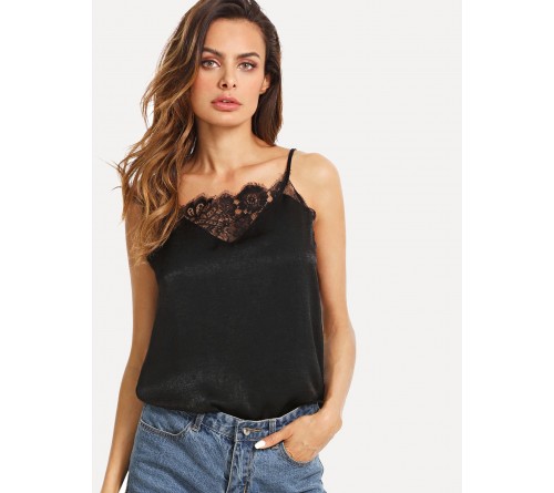 Contrast Lace Cut Out Cami Top