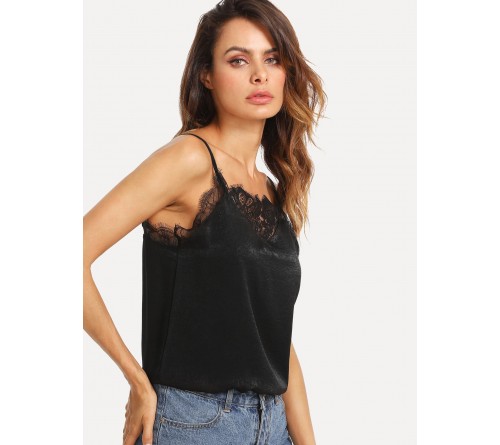 Contrast Lace Cut Out Cami Top