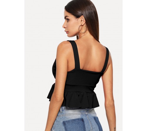 V Neckline Ruffle Hem Top