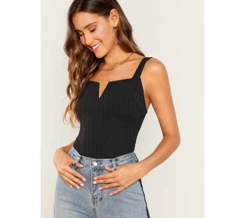 V-Notch Thick Strap Ribbed Top