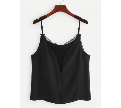 Lace Insert Solid Cami Top