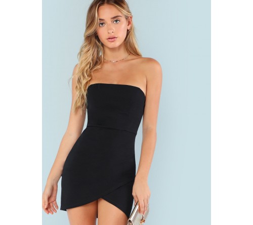 Overlap Asymmetrical Hem Bandeau Dress