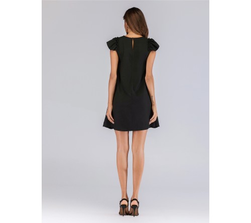 Contrast Ruffle Cuff Keyhole Back Dress