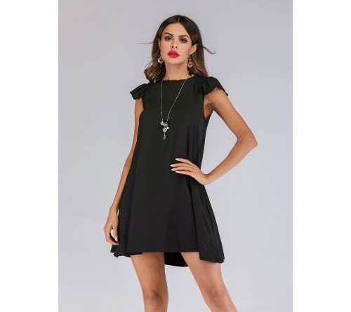 Contrast Ruffle Cuff Keyhole Back Dress