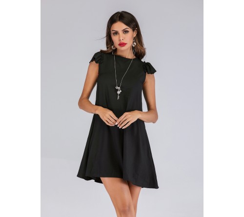 Contrast Ruffle Cuff Keyhole Back Dress