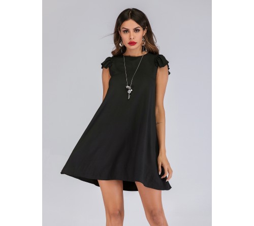 Contrast Ruffle Cuff Keyhole Back Dress