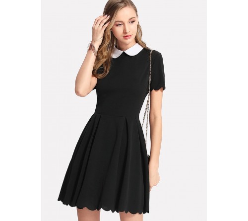 Contrast Peter Pan Collar Scalloped Dress