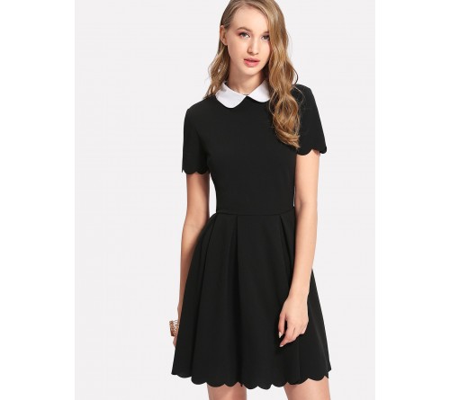 Contrast Peter Pan Collar Scalloped Dress