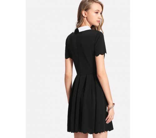 Contrast Peter Pan Collar Scalloped Dress