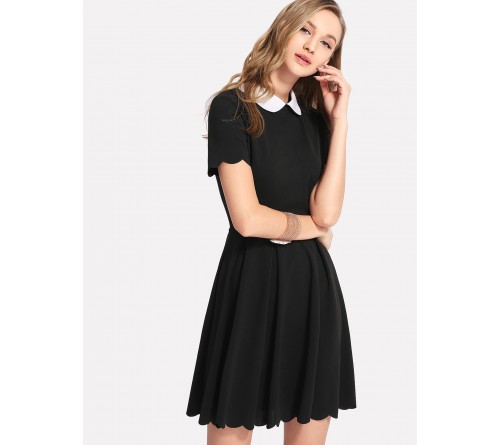 Contrast Peter Pan Collar Scalloped Dress