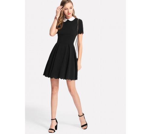 Contrast Peter Pan Collar Scalloped Dress