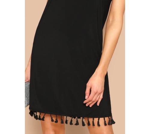 Tassel Hem Solid Cami Dress