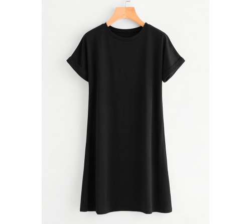 Rolled Sleeve Basic Tee Dress