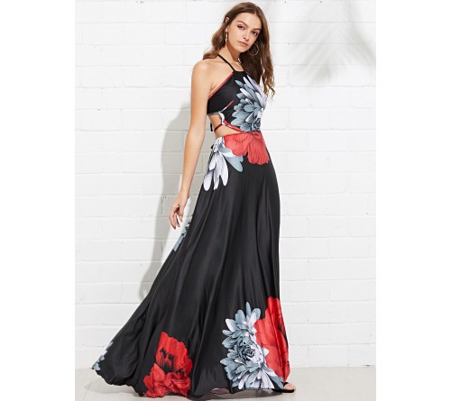 Cross Back Floral Maxi Dress