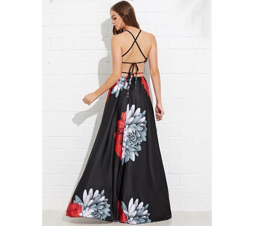 Cross Back Floral Maxi Dress