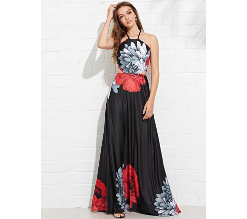 Cross Back Floral Maxi Dress