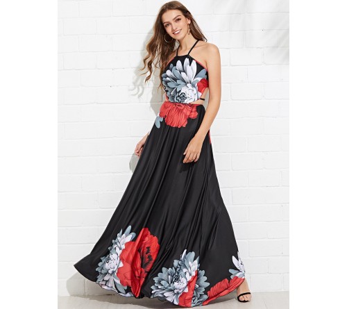 Cross Back Floral Maxi Dress