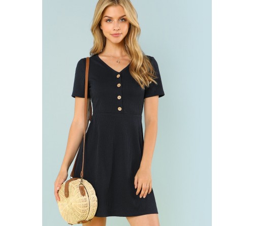 Button Up Ribbed Knit Dress