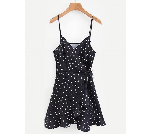 Dotted Ruffle Hem Wrap Dress