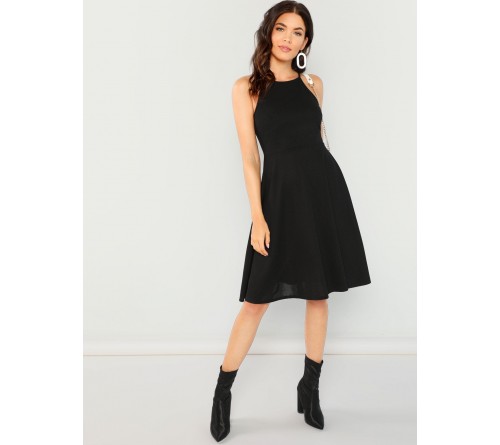 Fit Flare Solid Halter Dress