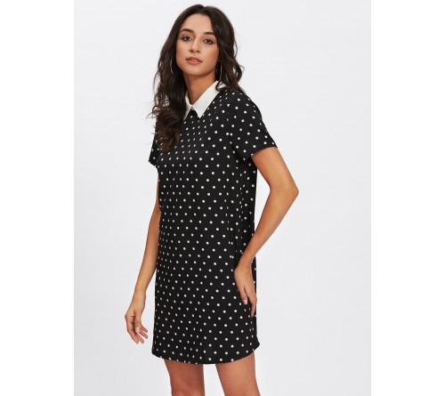 Contrast Collar Polka Dot Dress