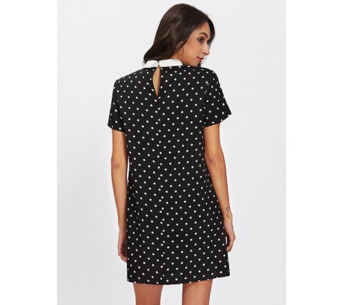 Contrast Collar Polka Dot Dress