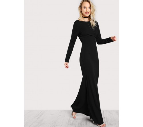 Long Sleeve Open Back Bodycon Maxi Dress